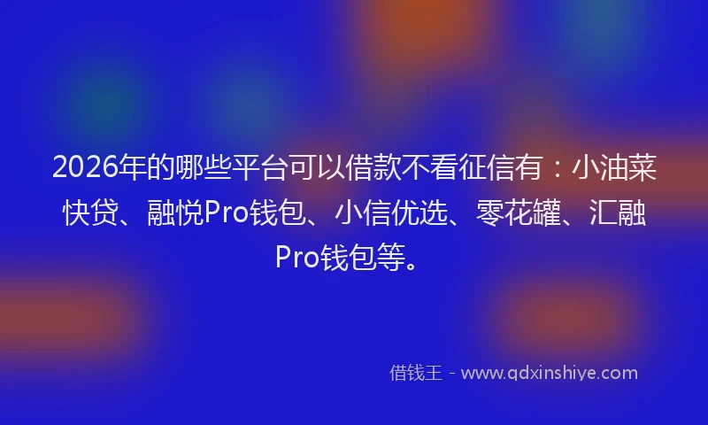 2026年的哪些平台可以借款不看征信有：小油菜快贷、融悦Pro钱包、小信优选、零花罐、汇融Pro钱包等。
