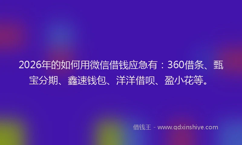 2026年的如何用微信借钱应急有：360借条、甄宝分期、鑫速钱包、洋洋借呗、盈小花等。