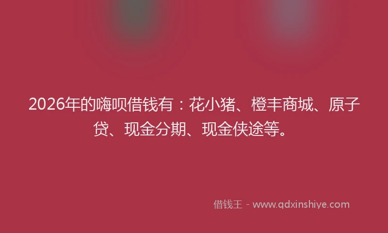 2026年的嗨呗借钱有：花小猪、橙丰商城、原子贷、现金分期、现金侠途等。