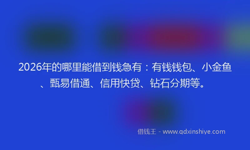 2026年的哪里能借到钱急有：有钱钱包、小金鱼、甄易借通、信用快贷、钻石分期等。