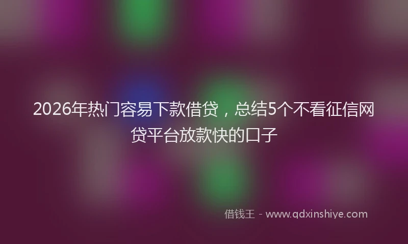 2026年热门容易下款借贷，总结5个不看征信网贷平台放款快的口子
