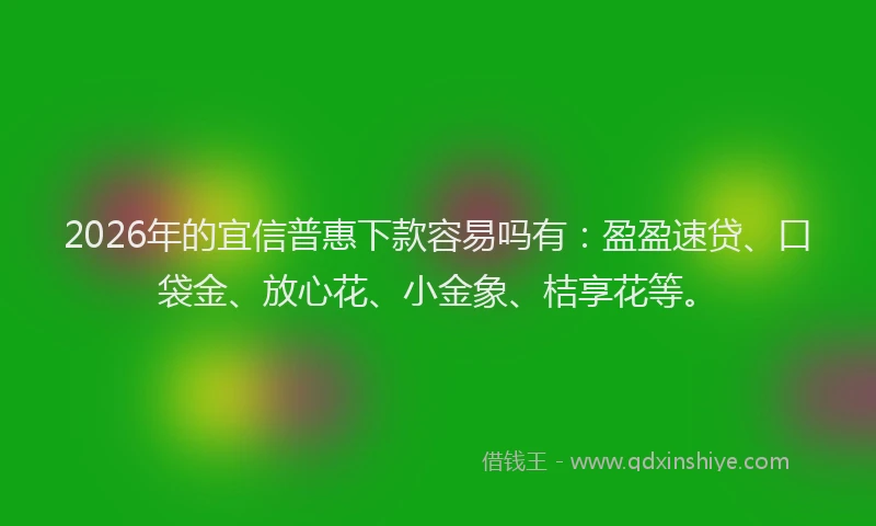 2026年的宜信普惠下款容易吗有：盈盈速贷、口袋金、放心花、小金象、桔享花等。