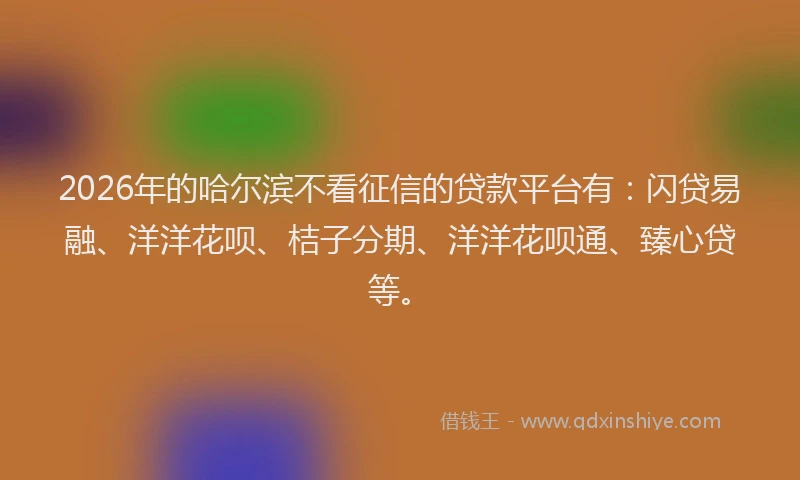 2026年的哈尔滨不看征信的贷款平台有：闪贷易融、洋洋花呗、桔子分期、洋洋花呗通、臻心贷等。