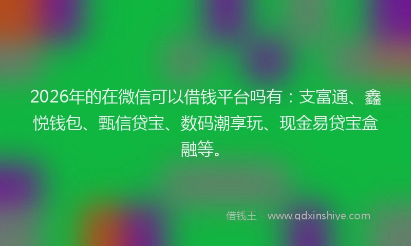 2026年的在微信可以借钱平台吗有：支富通、鑫悦钱包、甄信贷宝、数码潮享玩、现金易贷宝盒融等。