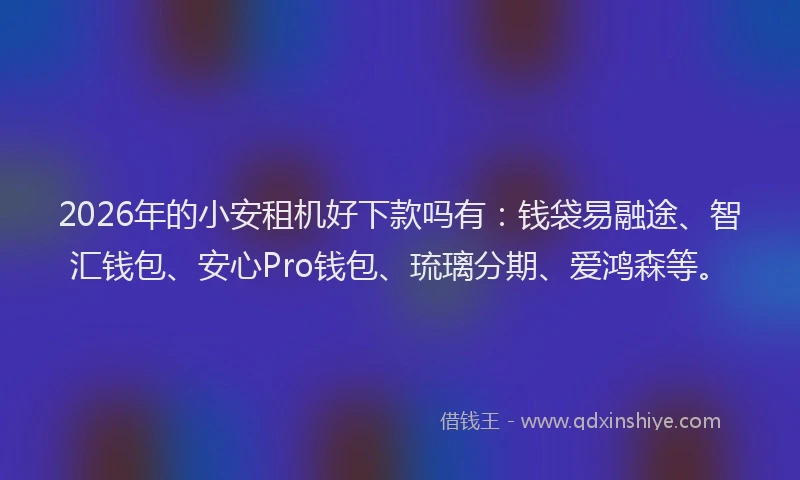 2026年的小安租机好下款吗有：钱袋易融途、智汇钱包、安心Pro钱包、琉璃分期、爱鸿森等。