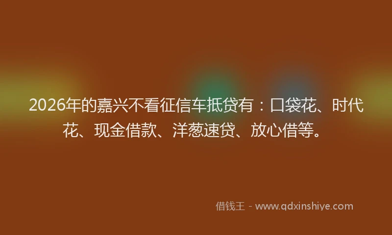 2026年的嘉兴不看征信车抵贷有：口袋花、时代花、现金借款、洋葱速贷、放心借等。