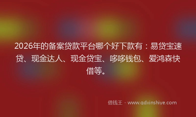 2026年的备案贷款平台哪个好下款有：易贷宝速贷、现金达人、现金贷宝、哆哆钱包、爱鸿森快借等。