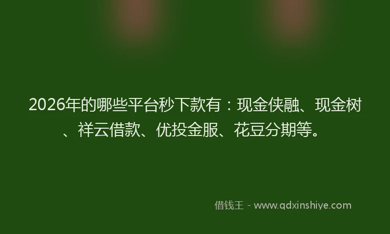 2026年的哪些平台秒下款有：现金侠融、现金树、祥云借款、优投金服、花豆分期等。