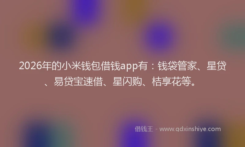2026年的小米钱包借钱app有：钱袋管家、星贷、易贷宝速借、星闪购、桔享花等。
