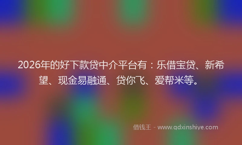 2026年的好下款贷中介平台有：乐借宝贷、新希望、现金易融通、贷你飞、爱帮米等。