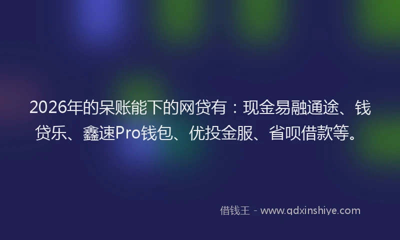 2026年的呆账能下的网贷有：现金易融通途、钱贷乐、鑫速Pro钱包、优投金服、省呗借款等。