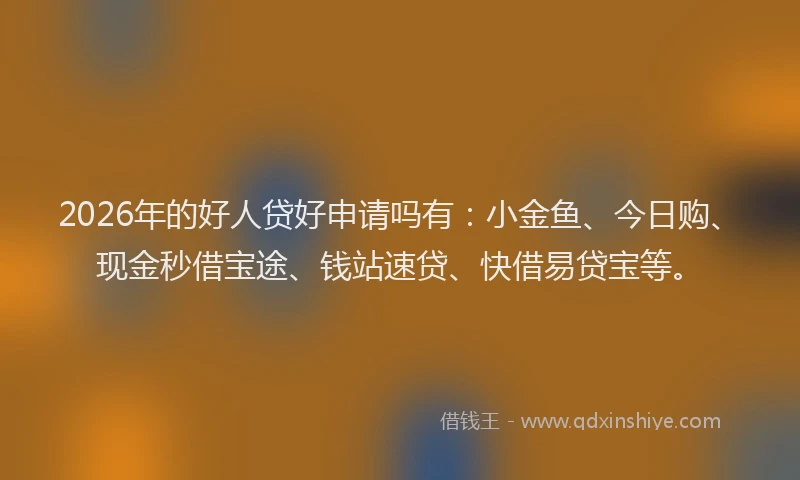 2026年的好人贷好申请吗有：小金鱼、今日购、现金秒借宝途、钱站速贷、快借易贷宝等。