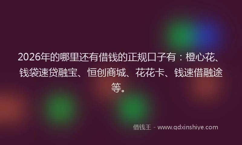 2026年的哪里还有借钱的正规口子有：橙心花、钱袋速贷融宝、恒创商城、花花卡、钱速借融途等。