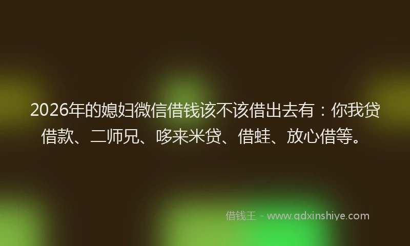 2026年的媳妇微信借钱该不该借出去有：你我贷借款、二师兄、哆来米贷、借蛙、放心借等。