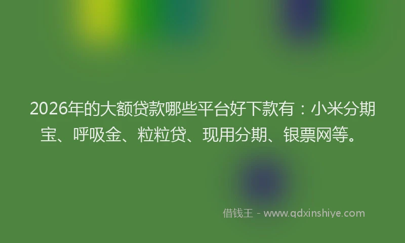 2026年的大额贷款哪些平台好下款有：小米分期宝、呼吸金、粒粒贷、现用分期、银票网等。