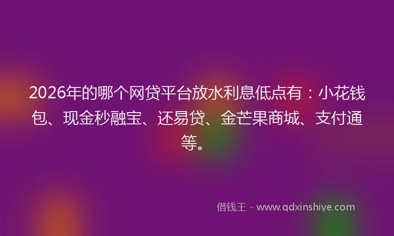 2026年的哪个网贷平台放水利息低点有：小花钱包、现金秒融宝、还易贷、金芒果商城、支付通等。