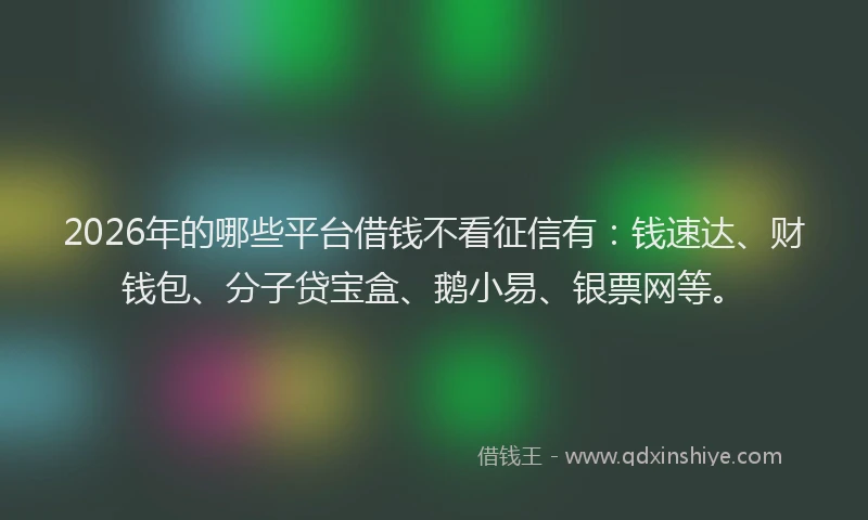 2026年的哪些平台借钱不看征信有：钱速达、财钱包、分子贷宝盒、鹅小易、银票网等。