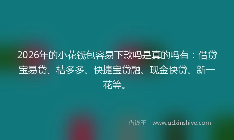 2026年的小花钱包容易下款吗是真的吗有:借贷宝易贷、桔多多、快捷宝贷融、现金快贷、新一花等。