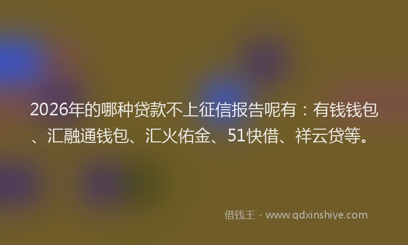 2026年的哪种贷款不上征信报告呢有：有钱钱包、汇融通钱包、汇火佑金、51快借、祥云贷等。