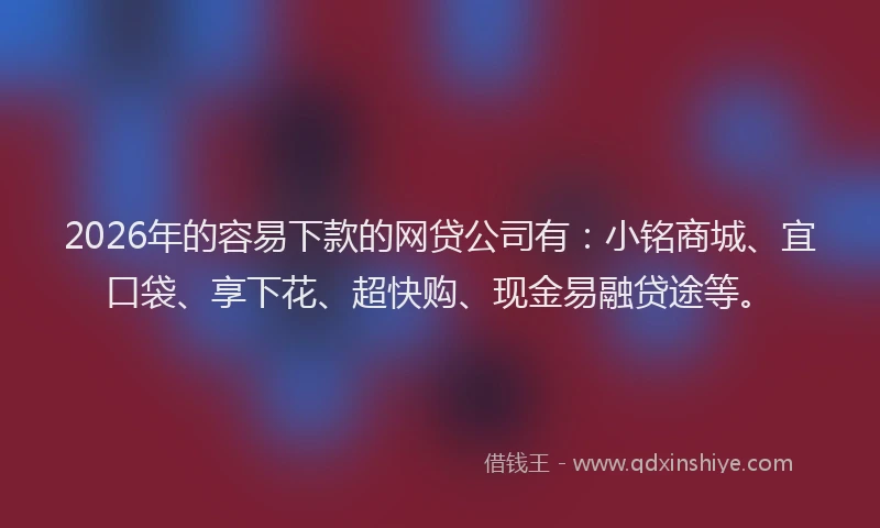 2026年的容易下款的网贷公司有：小铭商城、宜口袋、享下花、超快购、现金易融贷途等。