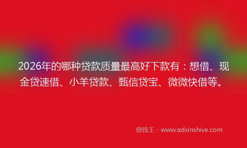 2026年的哪种贷款质量最高好下款有：想借、现金贷速借、小羊贷款、甄信贷宝、微微快借等。
