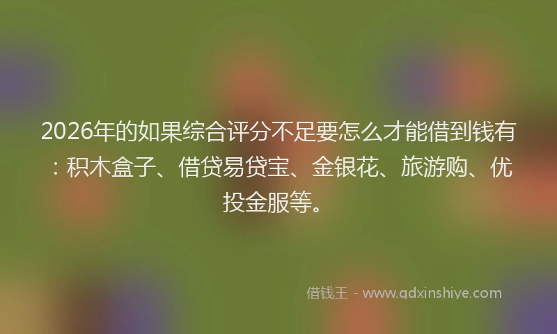 2026年的如果综合评分不足要怎么才能借到钱有：积木盒子、借贷易贷宝、金银花、旅游购、优投金服等。