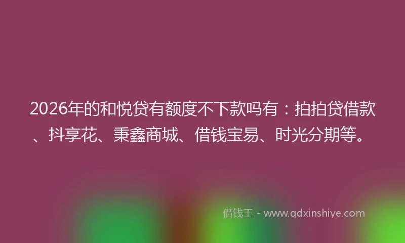 2026年的和悦贷有额度不下款吗有：拍拍贷借款、抖享花、秉鑫商城、借钱宝易、时光分期等。