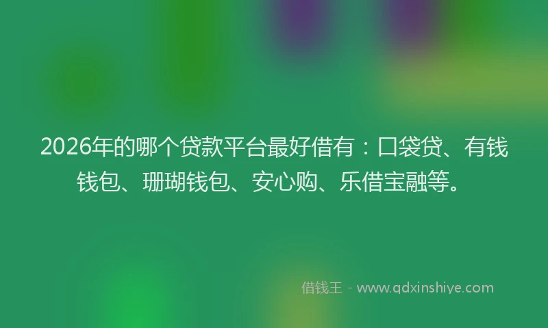 2026年的哪个贷款平台最好借有：口袋贷、有钱钱包、珊瑚钱包、安心购、乐借宝融等。