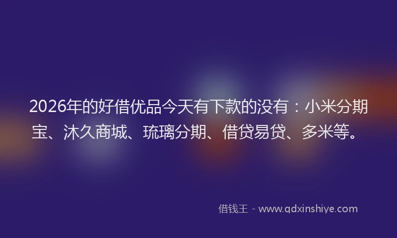 2026年的好借优品今天有下款的没有：小米分期宝、沐久商城、琉璃分期、借贷易贷、多米等。