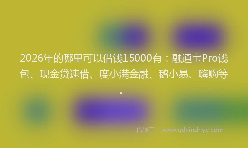 2026年的哪里可以借钱15000有：融通宝Pro钱包、现金贷速借、度小满金融、鹅小易、嗨购等。