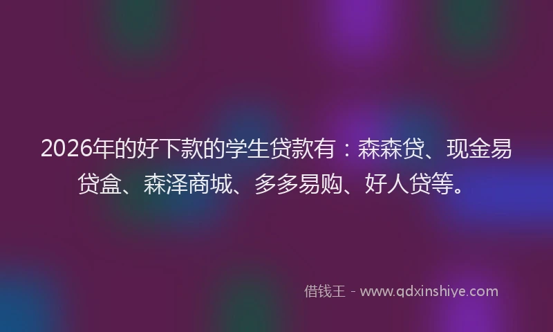 2026年的好下款的学生贷款有：森森贷、现金易贷盒、森泽商城、多多易购、好人贷等。