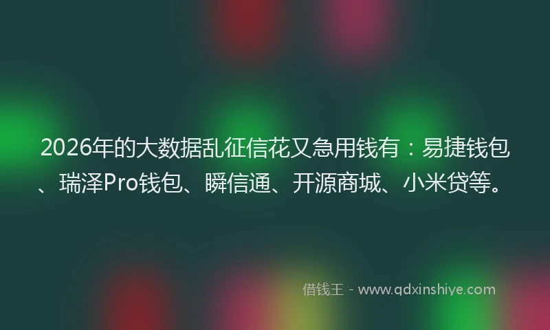2026年的大数据乱征信花又急用钱有：易捷钱包、瑞泽Pro钱包、瞬信通、开源商城、小米贷等。