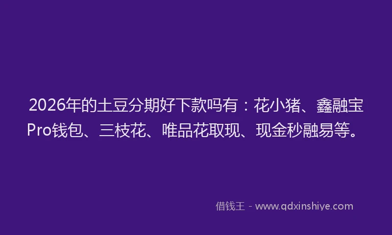 2026年的土豆分期好下款吗有：花小猪、鑫融宝Pro钱包、三枝花、唯品花取现、现金秒融易等。