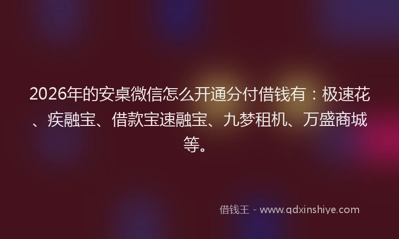 2026年的安桌微信怎么开通分付借钱有：极速花、疾融宝、借款宝速融宝、九梦租机、万盛商城等。