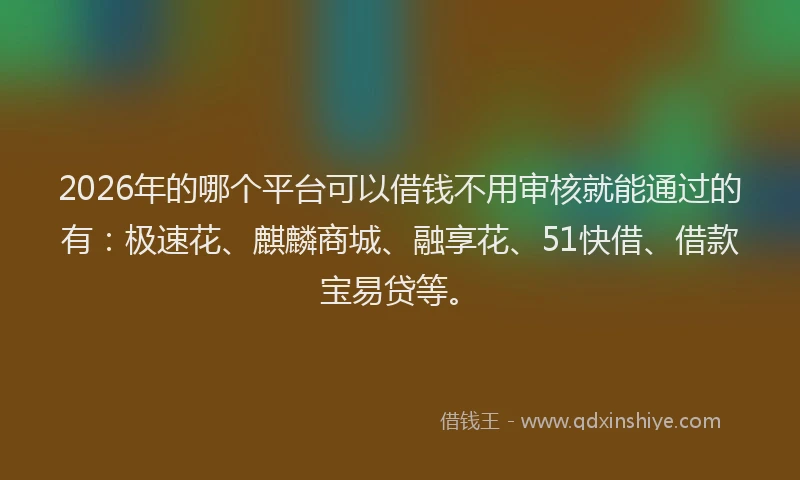 2026年的哪个平台可以借钱不用审核就能通过的有：极速花、麒麟商城、融享花、51快借、借款宝易贷等。