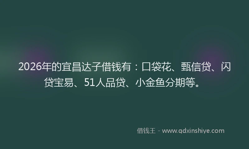 2026年的宜昌达子借钱有：口袋花、甄信贷、闪贷宝易、51人品贷、小金鱼分期等。