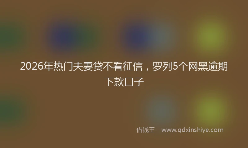 2026年热门夫妻贷不看征信，罗列5个网黑逾期下款口子