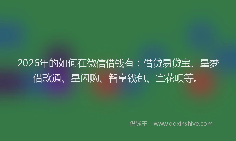 2026年的如何在微信借钱有：借贷易贷宝、星梦借款通、星闪购、智享钱包、宜花呗等。
