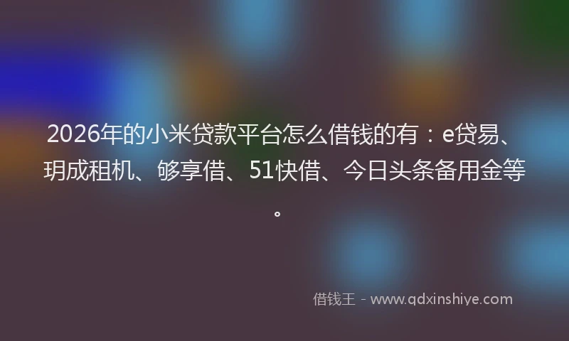 2026年的小米贷款平台怎么借钱的有：e贷易、玥成租机、够享借、51快借、今日头条备用金等。