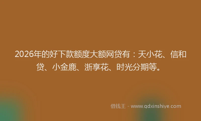 2026年的好下款额度大额网贷有：天小花、信和贷、小金鹿、浙享花、时光分期等。