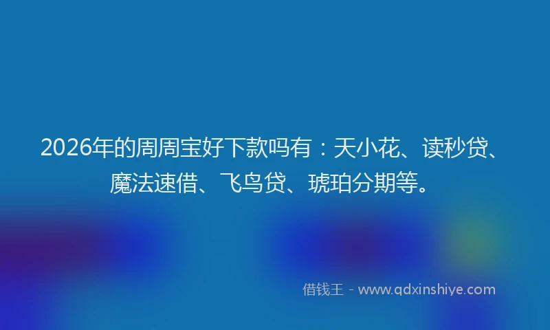 2026年的周周宝好下款吗有：天小花、读秒贷、魔法速借、飞鸟贷、琥珀分期等。