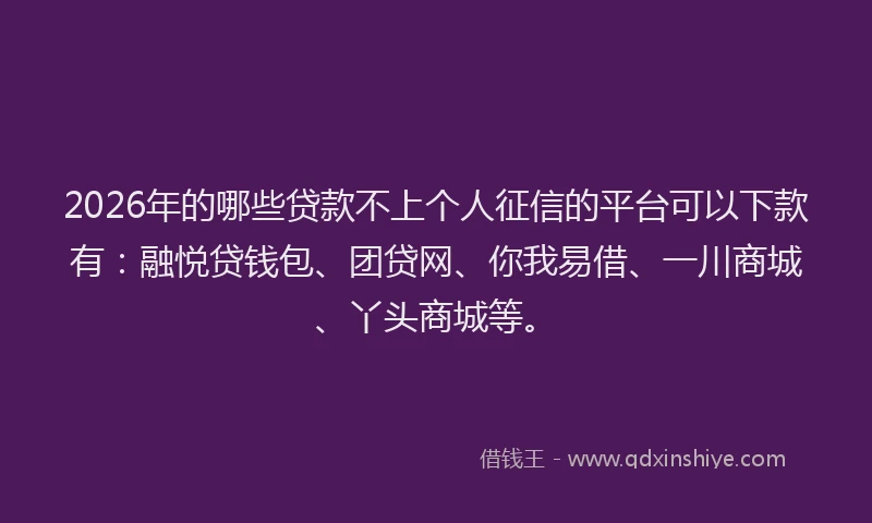 2026年的哪些贷款不上个人征信的平台可以下款有：融悦贷钱包、团贷网、你我易借、一川商城、丫头商城等。