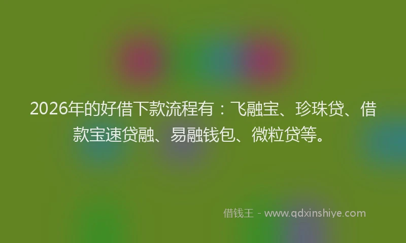 2026年的好借下款流程有：飞融宝、珍珠贷、借款宝速贷融、易融钱包、微粒贷等。