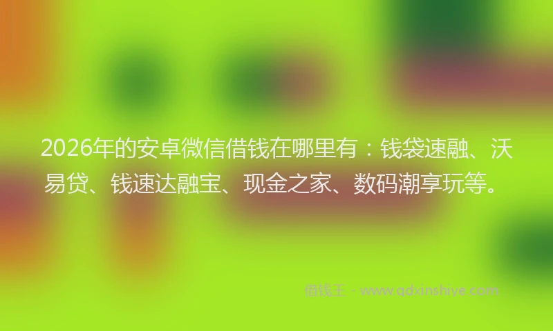 2026年的安卓微信借钱在哪里有：钱袋速融、沃易贷、钱速达融宝、现金之家、数码潮享玩等。