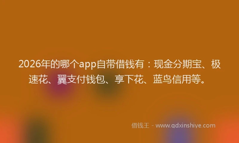 2026年的哪个app自带借钱有：现金分期宝、极速花、翼支付钱包、享下花、蓝鸟信用等。