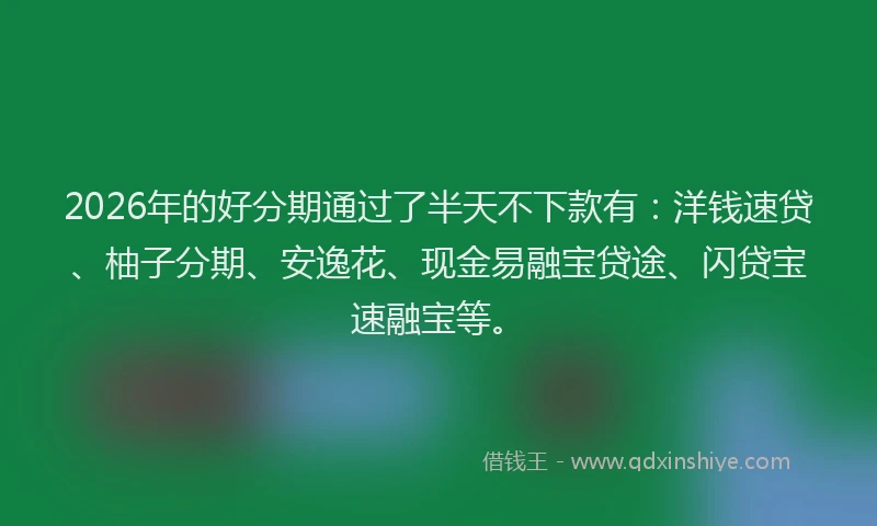 2026年的好分期通过了半天不下款有：洋钱速贷、柚子分期、安逸花、现金易融宝贷途、闪贷宝速融宝等。