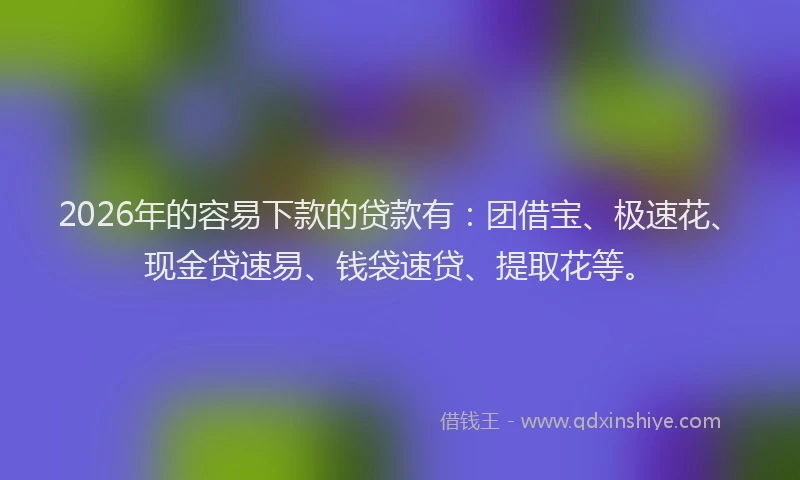 2026年的容易下款的贷款有：团借宝、极速花、现金贷速易、钱袋速贷、提取花等。