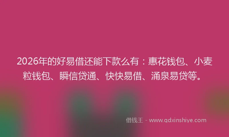 2026年的好易借还能下款么有:惠花钱包、小麦粒钱包、瞬信贷通、快快易借、涌泉易贷等。