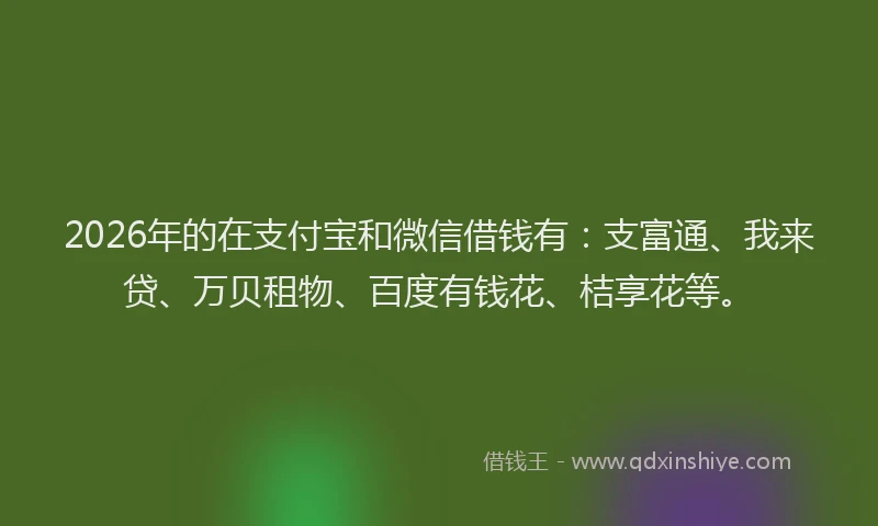 2026年的在支付宝和微信借钱有：支富通、我来贷、万贝租物、百度有钱花、桔享花等。