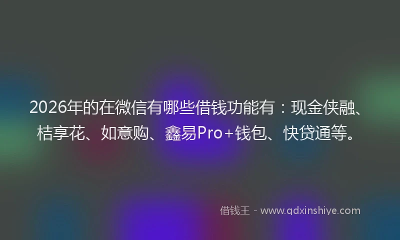 2026年的在微信有哪些借钱功能有：现金侠融、桔享花、如意购、鑫易Pro+钱包、快贷通等。
